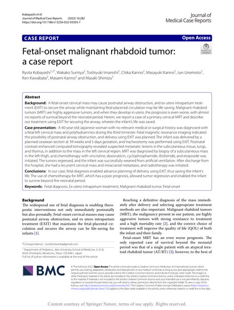 Pdf Fetal Onset Malignant Rhabdoid Tumor A Case Report