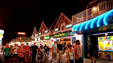 Shops And Attractions On The Boardwalk Rides Lights And