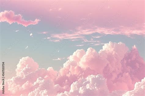 Pink Clouds On A Blue Sky Dawn Hues Baby Pink Soft Light Wallpaper