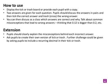 Compare And Order Fractions Decimals And Percentages Tick Or Trash