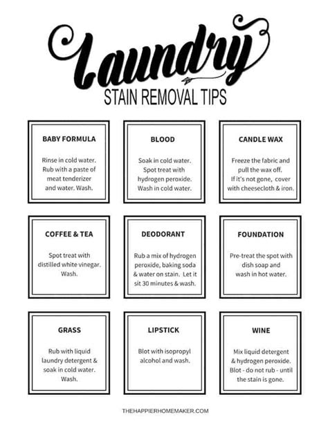 Printable Laundry Stain Removal Guide How To Remove Common Stains