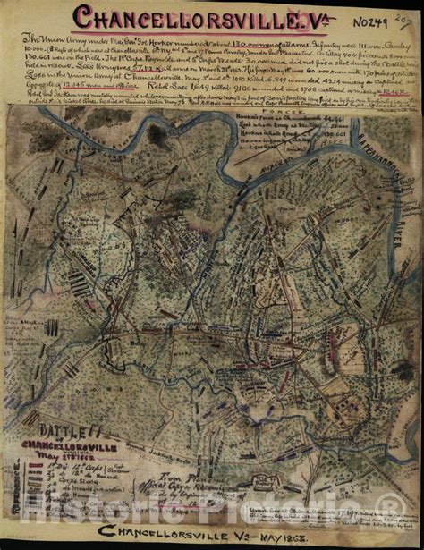 Historic 1863 Map Battle Of Chancellorsville Virginia May 2nd And 3rd