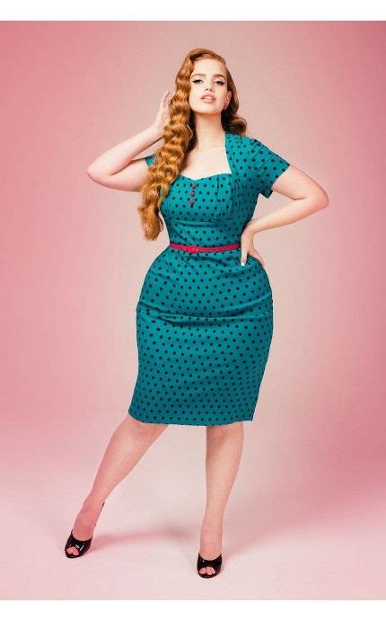 Pinup Couture Charlotte Dress In Jade With Black Polka Dots Plus Size Pinup Couture
