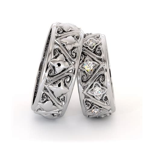 couples-rings-set-his-and-hers-matching-bands-solid-white-gold-filigree
