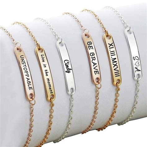 Buy Custom Name Bar Bracelet Gold Dainty Engraved