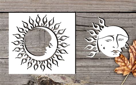 Sun Moon 2 Piece Logo Stencil Template Reusable 8x8 Inches For Arts And