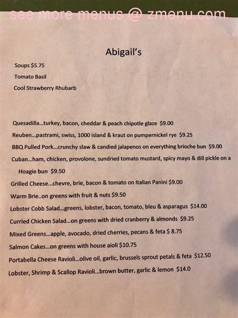 Online Menu Of Abigails Restaurant Rocheport Missouri 65279 Zmenu
