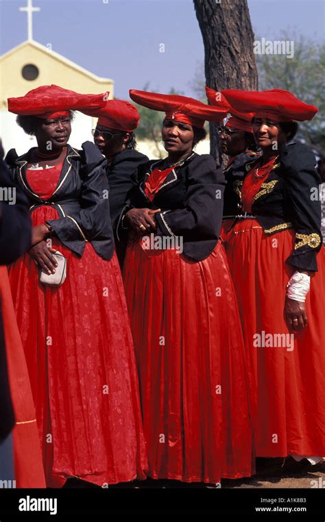 Herero Women Wearing Traditional Dress In Procession For The Ma Herero Day Parade August