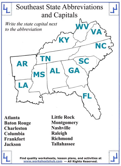 4th Grade Social Studies Southeast State Abbreviations And Capitals