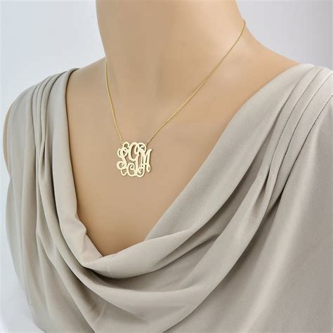 10k Or 14k Solid Gold 3 Initials Monogram Necklace 1 14 Inch Fine