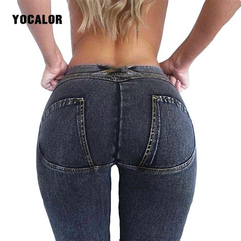 Yocalor Women Full Hip Skinny Elastic Waist Stretch Jeans Fashion Solid