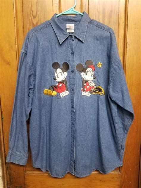 Mickey And Minnie Mouse Denim Shirt Vintage 90s Blue Etsy