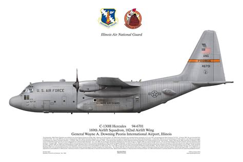 C 130h Hercules 169th As 182nd Aw Peoria Illinois Fly Drawing