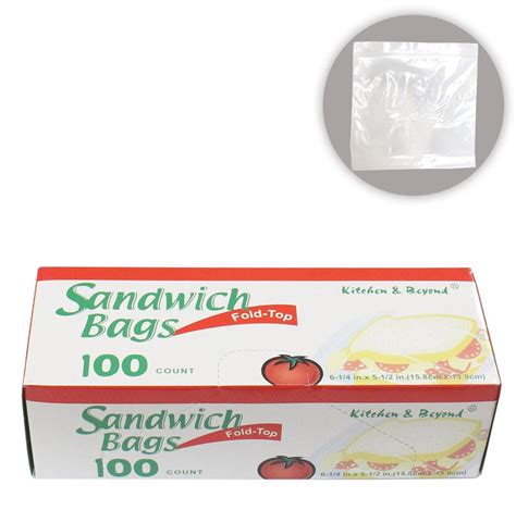 Fold Top Sandwich Bags Box Of 100 Count In Clear Plastic