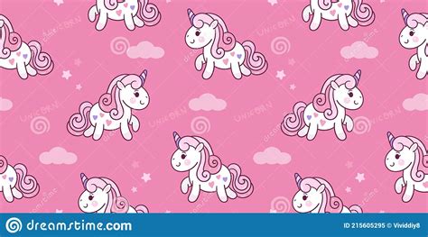Seamless Unicorn Vector Cute Pony Cartoon With Cloud Kawaii Animals
