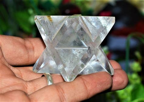 Small 65mm Natural Clear Quartz Crystal Healing Power Merkaba Star