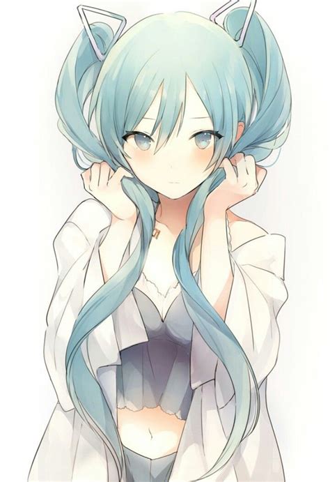 Miku Blue Hair Vocaloid Anime Hatsune Miku Anime Neko