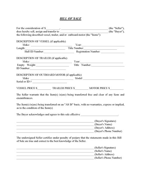 Boat Trailer Bill Of Sale Form Word Free Printable Legal Forms
