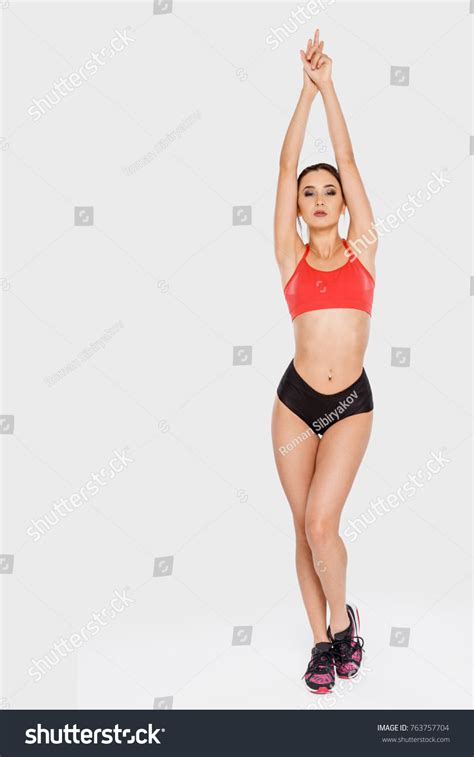 Sportive Girl Model Posing Arms Raised Stock Photo Shutterstock