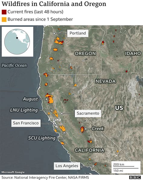 California And Oregon 2020 Wildfires In Maps Graphics And Images Bbc