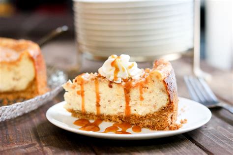 With spoonfuls of caramel and cut through top of cheesecake to swirl caramel. Toffee Caramel Cheesecake | Kylee Cooks