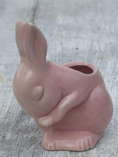 Vintage Pink Rabbit Baby Bunny Planter Old Unmarked Usa Pottery