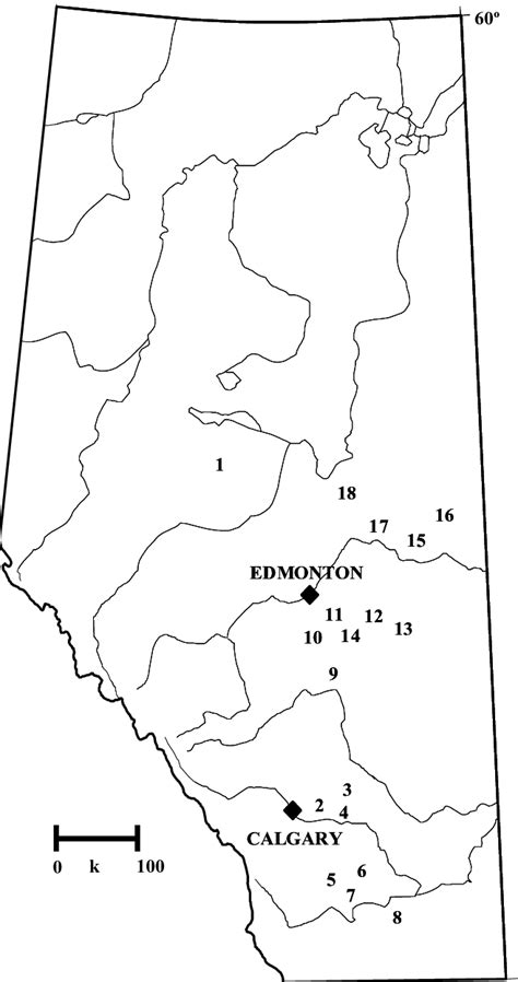 Map Of Alberta Canada Showing Geographic Locations Of The 18 Study