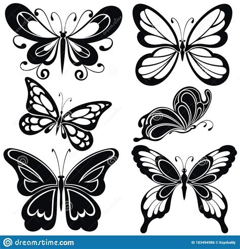 Black And White Butterfly Silhouette Icons Set Vector Illustrations