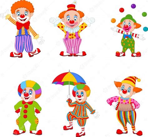 Premium Vector Set Of Cartoon Happy Clowns In Different Actions