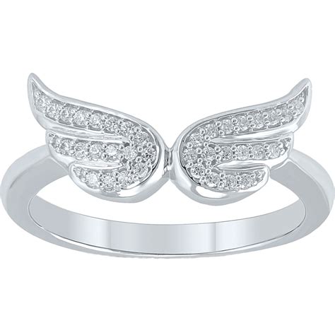Sterling Silver 110 Ctw Diamond Angel Wing Ring Diamond Fashion Rings Jewelry And Watches
