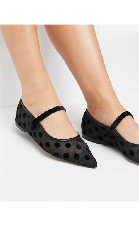 Asos Lacyie Mary Jane Pointed Polka Dot Mesh Ballet Flats In Black Lyst