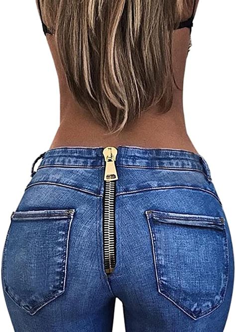 Hzjundasi Damen Sexy Jeans Reißverschluss Hinten Hat Persönlichkeit