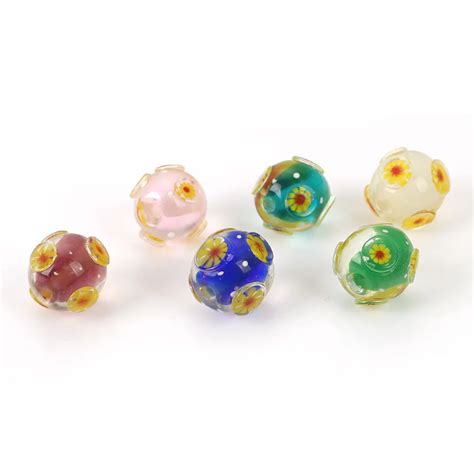Doreen Box Lampwork Glass Japanese Style Beads Round White Flower About 17mm 58 X 16mm 58