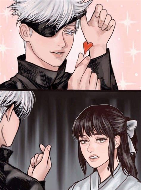 Two Anime Characters One With White Hair And The Other With Black Hair Holding Up A Red Heart