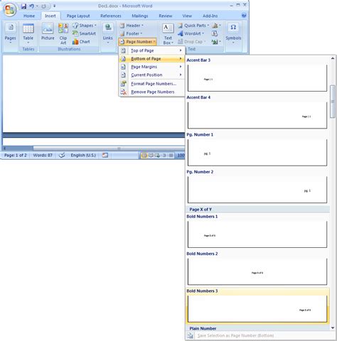 Ms Word 2007 Create Page Numbers At The Bottom Of The Page