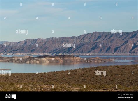 Lake Mead And The Black Mountains At Low Water Due To Drought Lake