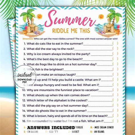 Riddle Game Summer Activities Riddle Printables For Kids And Etsy