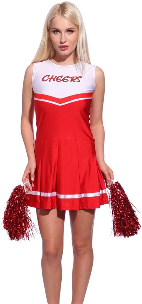 Sexy Mädchen Damen Cheerleader Kostüm Uniform Mit Pompins Gogo School Girl Dress Cheerleading