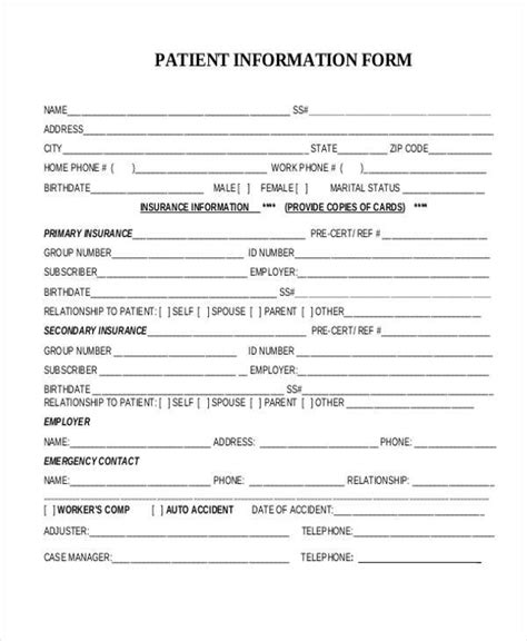 Blank Patient Admission Form