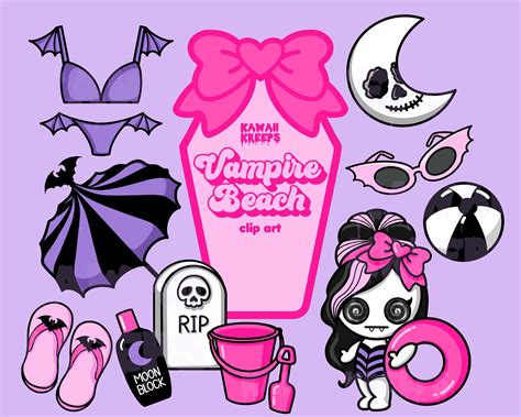 Pastel Goth Beach Vampire Summer Clipart Kawaii Spooky Gothic Pink