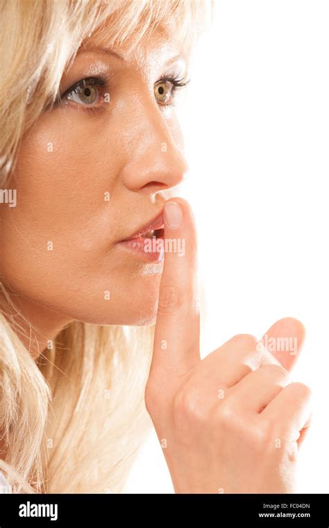 Woman Asking For Silence Finger On Lips Hush Gesture Stock Photo Alamy
