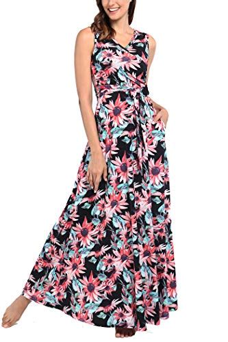 Comila Womens Summer V Neck Floral Maxi Dress Casual Long Dresses With