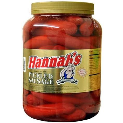 Hannahs Red Hot Pickled Sausage 39 Ct Gallon Jar