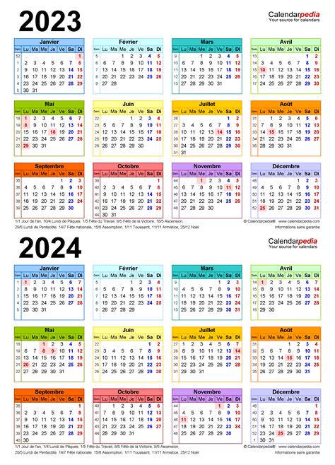 Calendrier 2023 Et 2024 Excel Word Et Pdf Calendarpedia