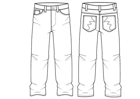 Vector Relaxed Denim Jeans Flat Sketch For Adobe Illustrator Baggy
