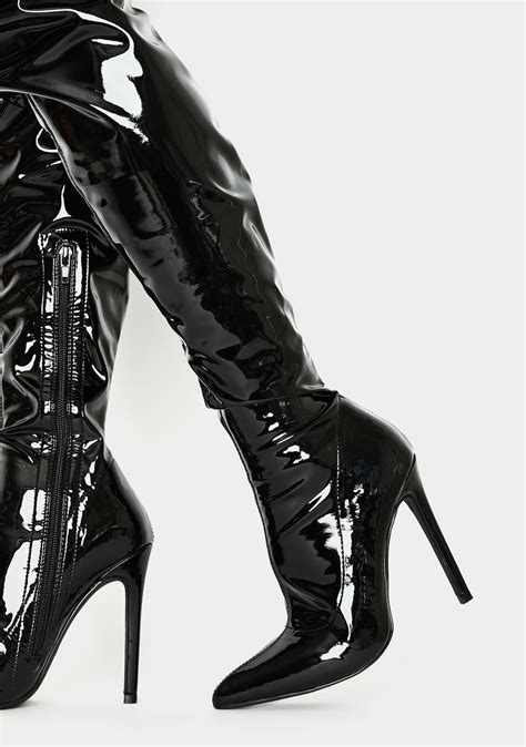 vinyl thigh high stiletto boots black dolls kill
