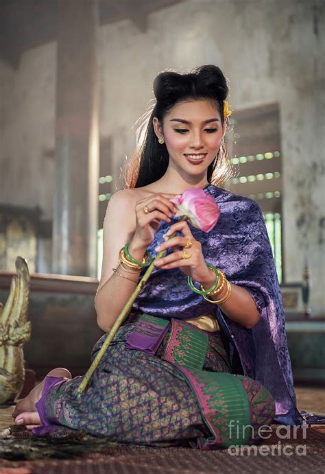 Thai Girl Making Lotus Flower In Temple Photograph By Sasin Tipchai