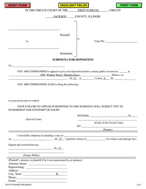 Jackson County Illinois Subpoena For Deposition Fill Out Sign