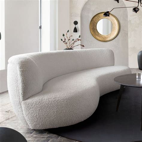 Curved Sofa In White Faux Sheepskin Fabric Curved Sofa Modern Curved