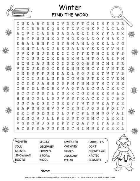 Winter Word Search Puzzle For Kids Free Printable Planerium